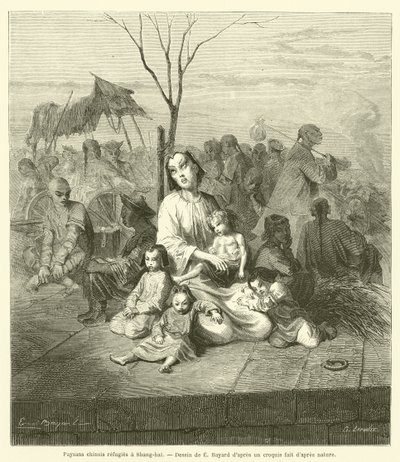 中国の農民が上海に避難している様子（版画 作： French School