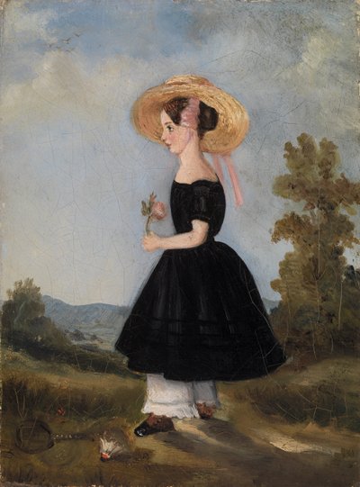 風景の中の帽子の農民少女、1840 作： French School