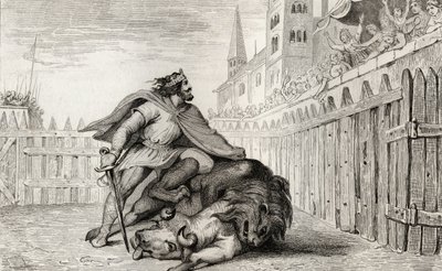 ペピンIII（714-68）ライオンと雄牛との短編、コラートの「フランスの歴史」より1840年頃 作： French School