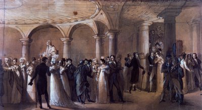 パリ・フランセ劇場のペリスタイル、1822年頃（カラーリトグラフ 作： French School