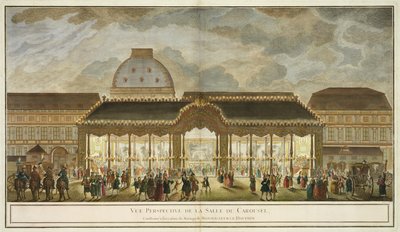 カウセルルームの斜視図、モンセニョールルドーファンの結婚の際に建設され、オブリエによって彫刻されました（カラー彫刻） 作： French School