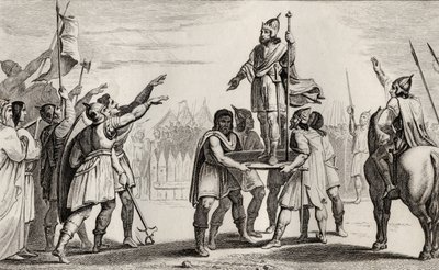 コラートの「ヒストワールドフランス」の伝説的なフランス王、ファラモンドが1840年頃に出版 作： French School
