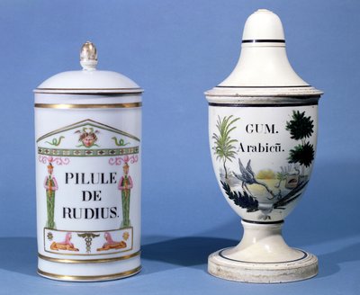 Pilule de radiusおよびGum Arabic（faience）用の医薬品瓶 作： French School