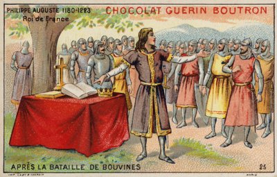 ブーヴィネスの戦い後のフランス王フィリップ・オーガスタス（クロモリト 作： French School