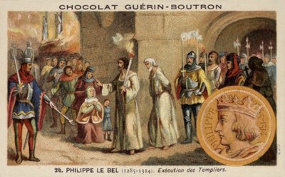 フィリップザフェアとテンプル騎士団の処刑、1314年 作： French School