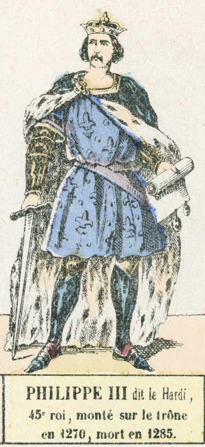 フィリップ3世、第45代国王、1270年に即位、1285年に死去（カラー図版 作： French School
