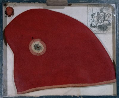 フランス革命の時代の赤、白、青のコックドが付いたフリギアキャップ（フェルト） 作： French School