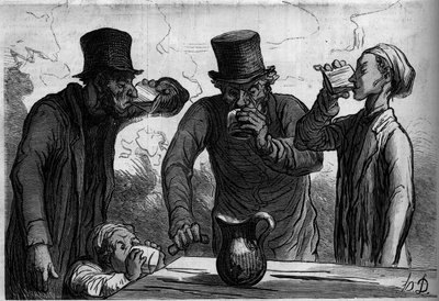 酒飲みの生理：4つの時代。オノレ・ドーミエ（1808-1879）の漫画。10月25日付「Le Monde Illustré」289号に掲載された図版 作： French School