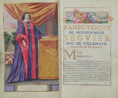 ピエール・セギエ（1588-1672）フランス首相、ピュー・ド・ラ・セール作「レ・パネギリック・デ・オム」のイラスト・ノートル・シークル、1655年 作： French School