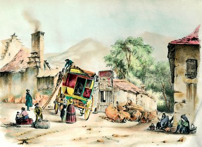 ピエールフィットの精勤 ピエールフィットとパリを結ぶ精勤の到着。1836年のエングレーヴィング。 作： French School