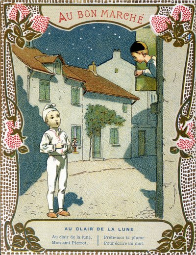 ロウソクを持ったピエロ、"Au clair de la lune" - "Le Bon Marché "のラベル 作： French School