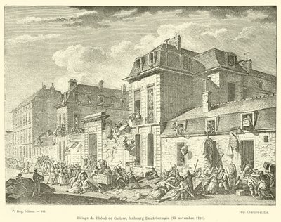 1790年11月13日、フォブールサンジェルマンのホテルドゥカストルの略奪 作： French School