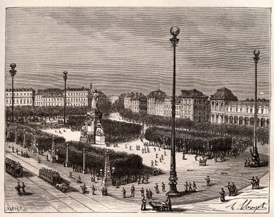 パリのレピュブリック広場 - V.A.マルト・ブラウンの「La France illustree: Geography, History, Administration Statistique」に掲載された彫刻。1884 作： French School