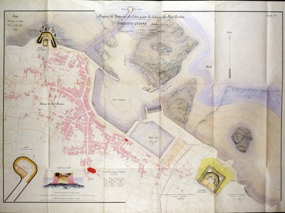 1848年のブルトン港防衛のための海岸砲台の建設計画。 作： French School