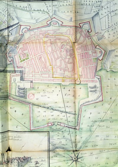 トゥーロンの計画、1669年（紙にペンとインクとトイレ） 作： French School