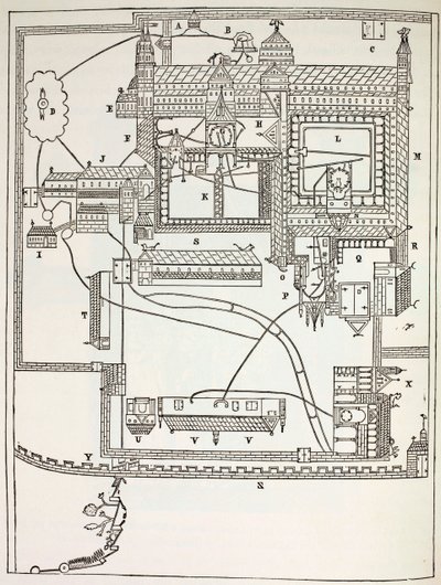 12世紀のカンタベリーにあるベネディクト会修道院の計画。 作： French School