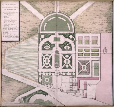 フォンテーヌブローのマダム・デ・ポンパドールのホテルの計画（カラー彫刻） 作： French School