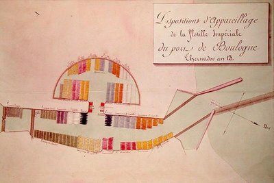 1804年1月17日のブローニュ港の帝国艦隊の計画（紙にペンとインクとトイレ） 作： French School