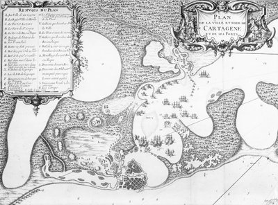 1697年のコロンビアのカルタヘナの町と港の計画 作： French School