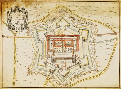 ミラノの城塞の計画（ペンとインク、紙のトイレ） 作： French School
