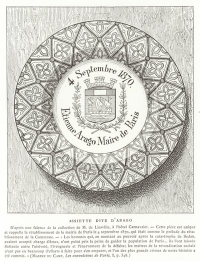 1870年の普仏戦争中のパリ市長、エティエンヌアラゴの名前のプレート 作： French School