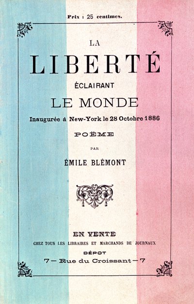 1886年10月28日、自由の女神の就任式典を祝うエミールブレモン（1839-1927）の詩 作： French School