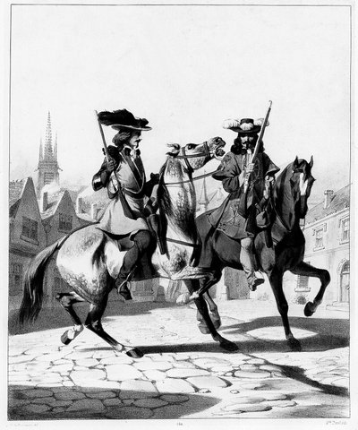 17世紀の警察：左がイル・ド・フランスの准将の射手、右が中尉の射手 - 彫刻、デコ芸術研究所。 作： French School