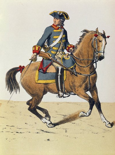 19世紀の馬に乗ったc.1750の警察官（色の彫刻） 作： French School