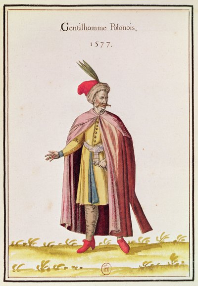 ポーランド貴族、1577年（カラー彫刻） 作： French School