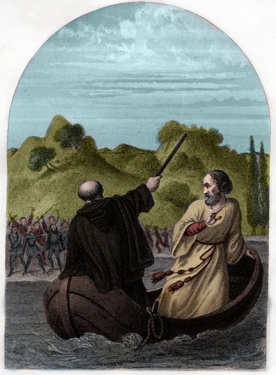 ローマ法王オイゲニウス4世（Eugenio, Eugenius）（1431-1447）ローマ人の怒りから逃れるために船で逃亡する - POPE EUGENIUS IV（Gabriele Condulmaro）有力なコロンナ家に反対され、ローマから逃亡することになったが、敵は反ローマ法王を選出する - Engraving f 作： French School