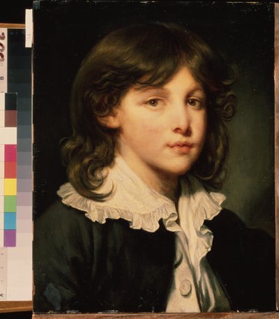""Portrait of a boy"" (少年の肖像) 髪の長い若いティーンエイジャー。 フランスの学校の絵画. 18世紀後半のプーシキン美術館、モスクワ 作： French School