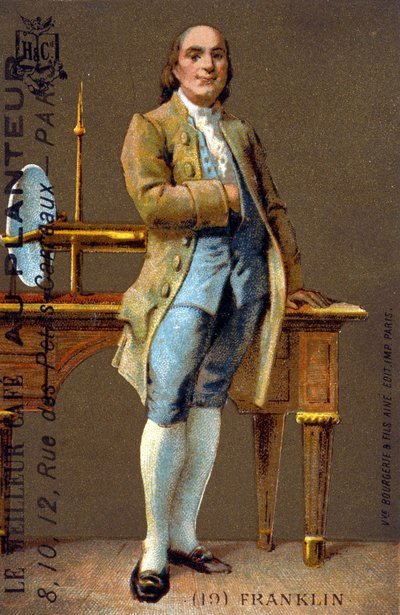 ベンジャミン・フランクリン（アメリカの政治家、物理学者、1706-1790）の立像 - chromo.20世紀 作： French School
