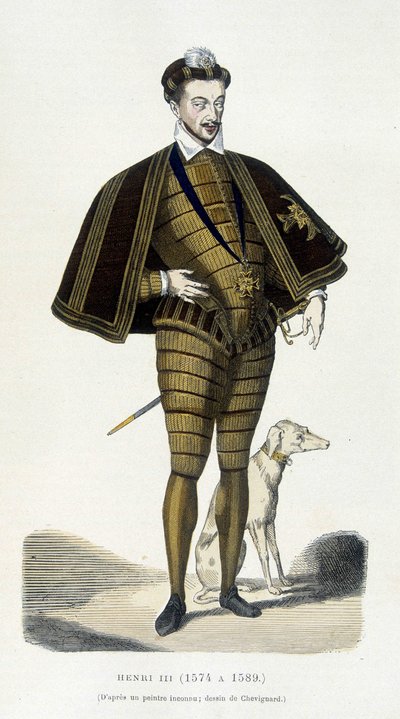ヘンリー3世（1551年～1589年）の足元の肖像 - オーギュスタン・シャラメルの「世紀を超えたフランスとフランス人」に掲載されています。 作： French School