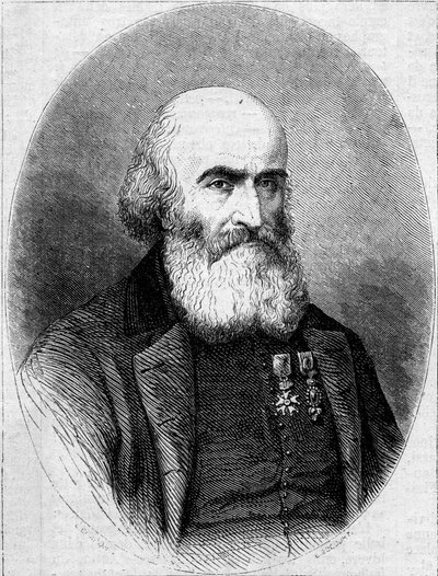 カルタゴ（チュニジア）のサン・ルイ礼拝堂のシャモニエ、アベ・フランソワ・ブルガド（1806-1866）の肖像。1862年2月1日付の "Le Monde Illustré "251号に掲載されたエングレーヴィング。 作： French School