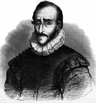 フランスのエンジニア、アダム・ド・クラポンヌ（1526-1576）の肖像。絵の雑誌」に掲載された版画 作： French School
