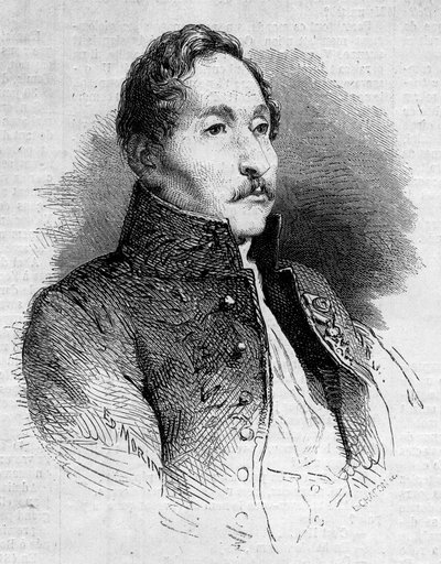 フランスの画家、アレクサンドル・デニス・アベル・ド・プジョル（1787-1861）の肖像。1861年10月12日付「Le Monde Illustré」235号に掲載されたエングレーヴィング。 作： French School
