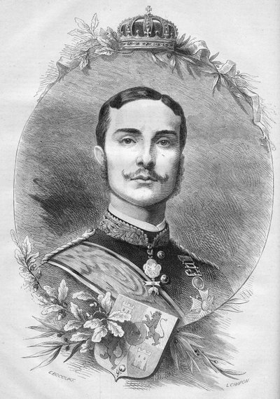 スペイン国王アルフォンソ12世（アルフォンソ）（1857-1885）の肖像。1878年1月19日付「Le Monde Illustré」1085号に掲載されたエングレーヴィング。 作： French School