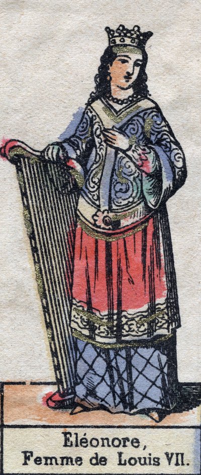 フランスのルイ7世の妻、アリエノール・ダキテーヌ（エレオノーレ・ド・ギュイエンヌ）（1123年頃～1204年）の肖像。(カペティアン朝）。)19世紀後半のイラスト。 作： French School