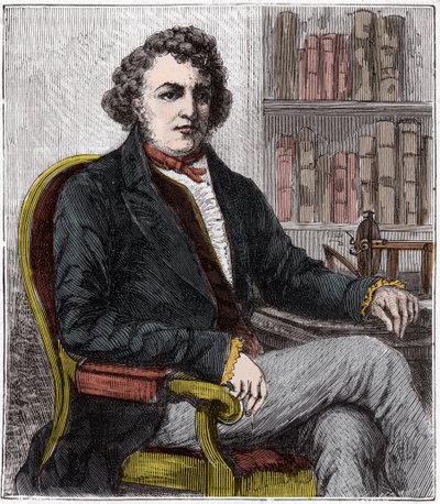 Portrait of Andre Marie Ampere (1775-1836) French physicist - Andre-Marie Ampere (1775-1836), French physicist and pioneer of electrodynamics - Engraving in "Sciences mise à la range de tous - physique et chimie populaires" by Alexis Clerc - End 19th ce. 作： French School