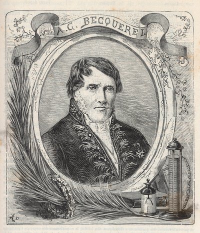 フランスの物理学者アントワーヌ・セザール・ベクレル（1788-1878）の肖像 - アレクシス・クレールの「Sciences à la gratete de tous - physics et chimie populaires」に掲載されたエングレービング - 19世紀末 - 個人蔵 作： French School