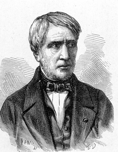 フランスの物理学者アントワーヌ・セザール・ベクレル（1788 - 1878）の肖像画（1896年の "Album de la Science; illustrious scholars; Grandes discoveries "所収 作： French School
