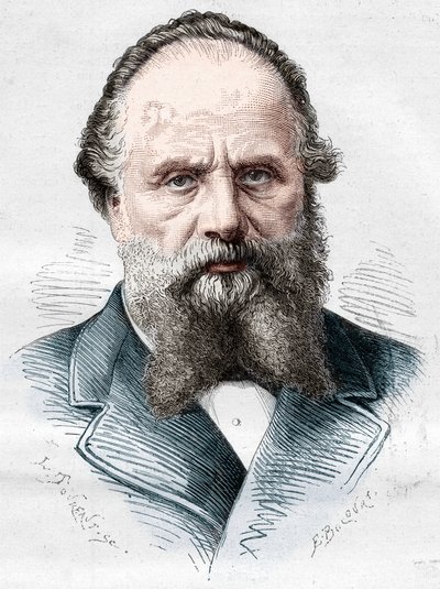 フランスの貿易商で、ボン・マルシェのデパートのディレクターだったアリスティド・ブシコー（1810-1877）の肖像。1878年1月5日付「Le Monde Illustré」1082号に掲載された版画。 作： French School
