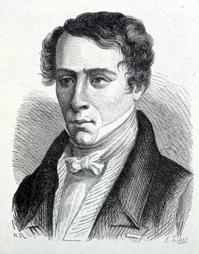 フランスの物理学者Augustin Fresnel (1788- 1827)の肖像 - 1896年の "Album of Science; illustrious scientists; Great discoveries "に掲載。 作： French School