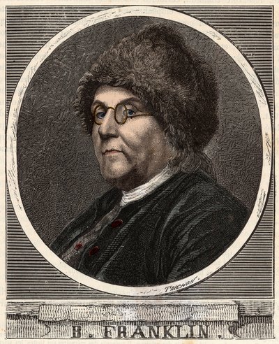 ベンジャミン・フランクリン（1706〜1790）の肖像 - ベンジャミン・フランクリン（1706〜1790）の肖像 - アメリカの物理学者、哲学者、政治家 - 「Sciences brought to reach o
