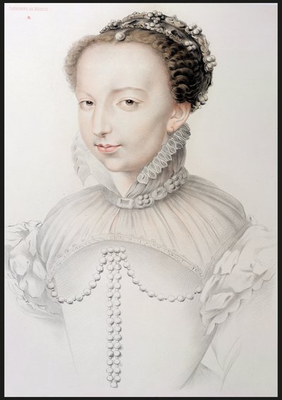 キャサリン・ド・メディチの肖像（1519-89）、16世紀の最も有名なフランス人格の肖像画、PGニールによるパリ、1848年（グラファイトo 作： French School