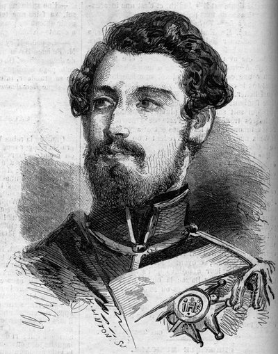 スウェーデンとノルウェーの王、シャルル（カール）15世（1826-1872）の肖像。1859年7月23日付「le Monde Illustrous」119号に掲載された版画。 作： French School