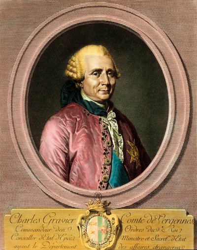 ヴェルジェンヌ伯爵シャルル・グラヴィエ（1719年〜1787年）の肖像。18世紀のエングレーヴィング。個人蔵。 作： French School
