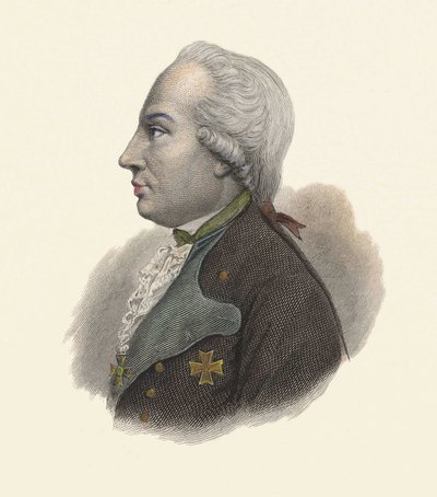 プロイセンの将軍、ブルンスウィック公シャルル・ギヨーム・フェルディナンド（1735-1806）の肖像。"Portraits des Hommes Useful "所収。 作： French School