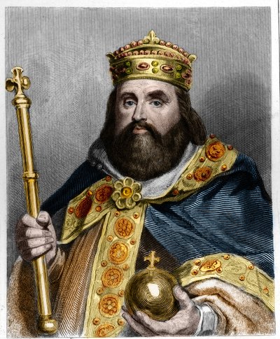 シャルル3世3世グロ（839-888）の肖像（西方皇帝（881-887）、フランス摂政（884-887）） - ラヴァレの『フランス史』に掲載、エングレーヴィング、sd. 作： French School