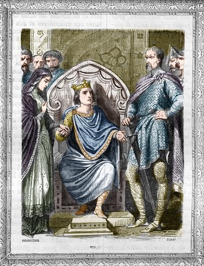 シンプルと呼ばれるシャルル3世（879-929年）の肖像。モーリス・ラシャトレ著「世紀を超えた教皇・王妃・皇帝の歴史」に掲載された図版 作： French School